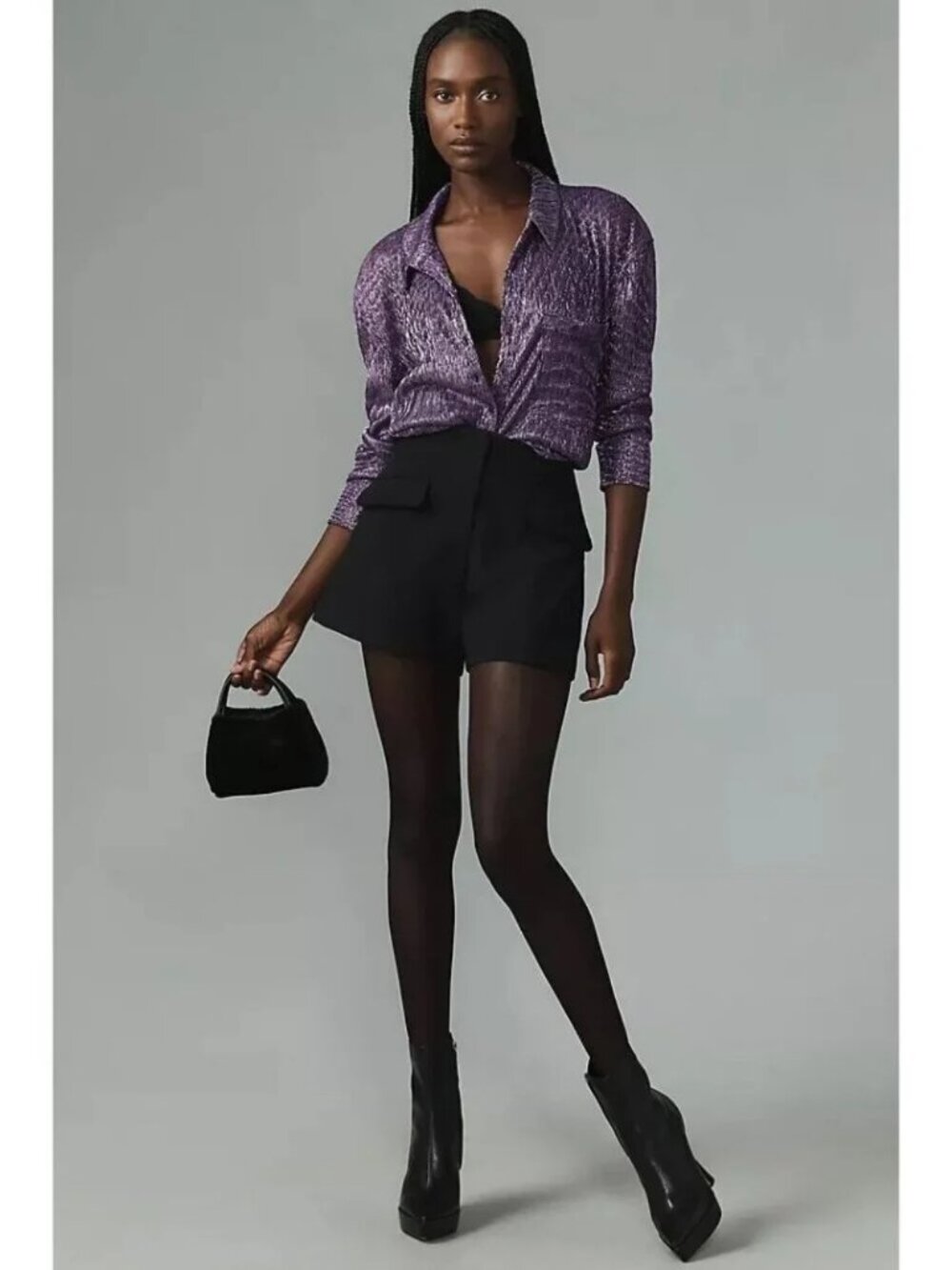 Pilcro Purple Metallic Plisse Button Down Shirt Long Sleeve Size M
